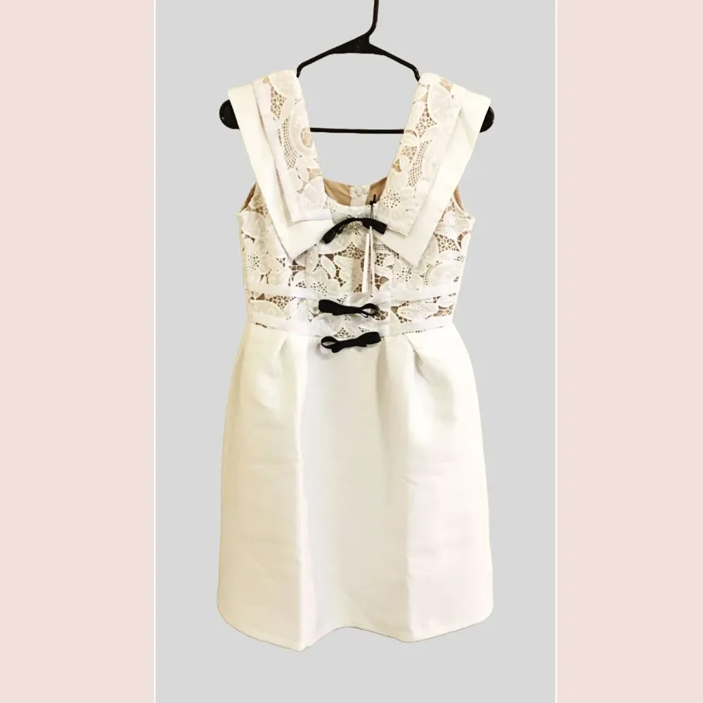 WHITE COCKTAIL & PARTY DRESS | NWT Lace mini dress Sz M - Picture 6 of 6
